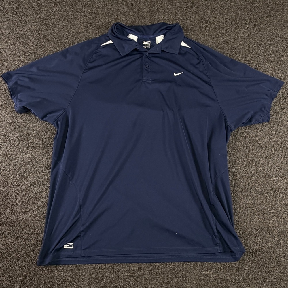 N15.99ike Polo Shirt Mens XXL 325328-451 Navy Blue Dri-FIT Golf Short Sleeve EUC